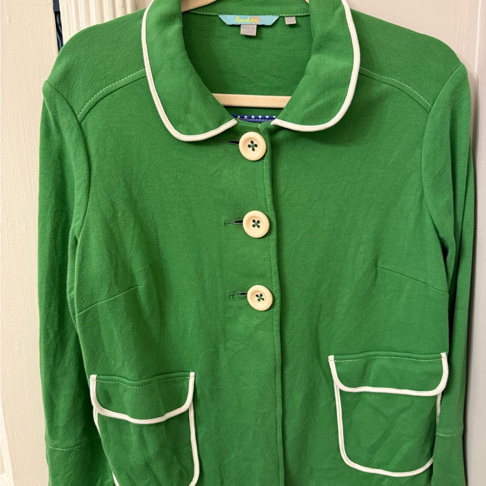 Boden Green Top with White Stitching